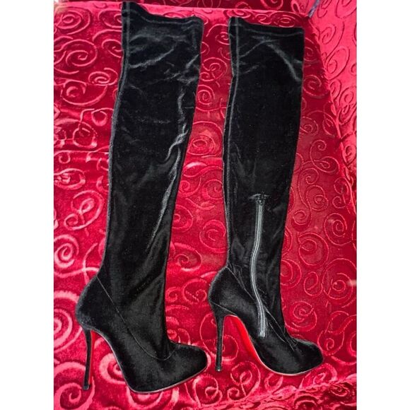 Authenticated Christian Louboutin Elegant Over-the-Knee Stiletto Velour Boots,35 - Picture 11 of 15